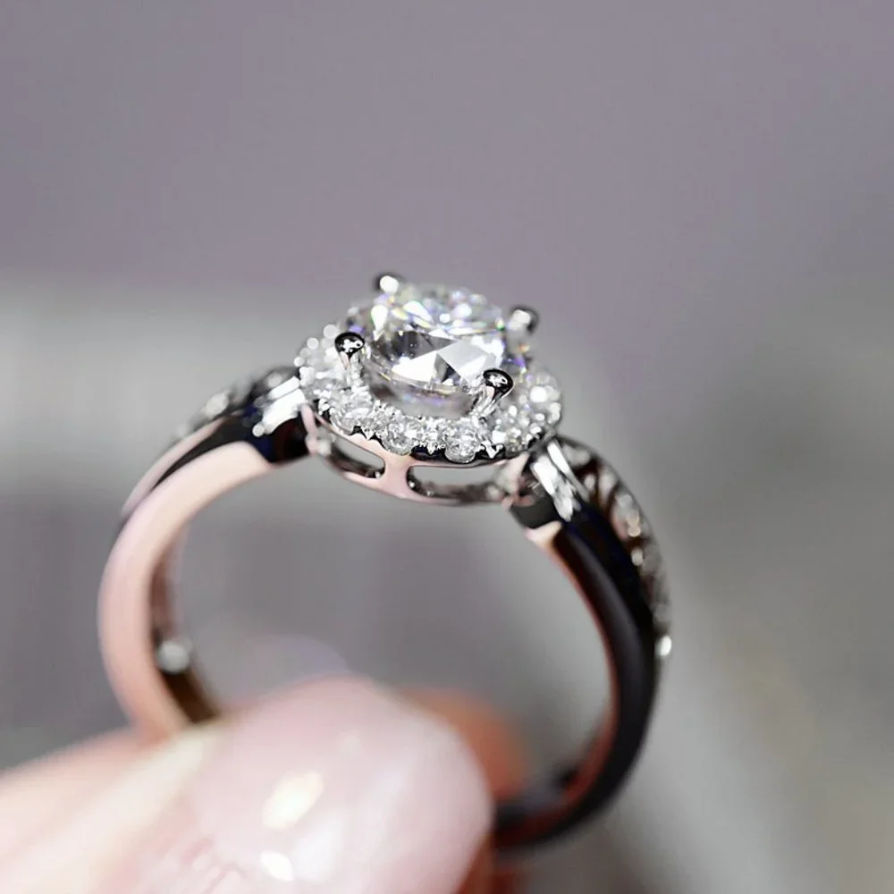 😍14K WHITE GOLD DAINTY 💎DIAMOND FASHION ANILLOS HOLLOW BAND RING, L125
